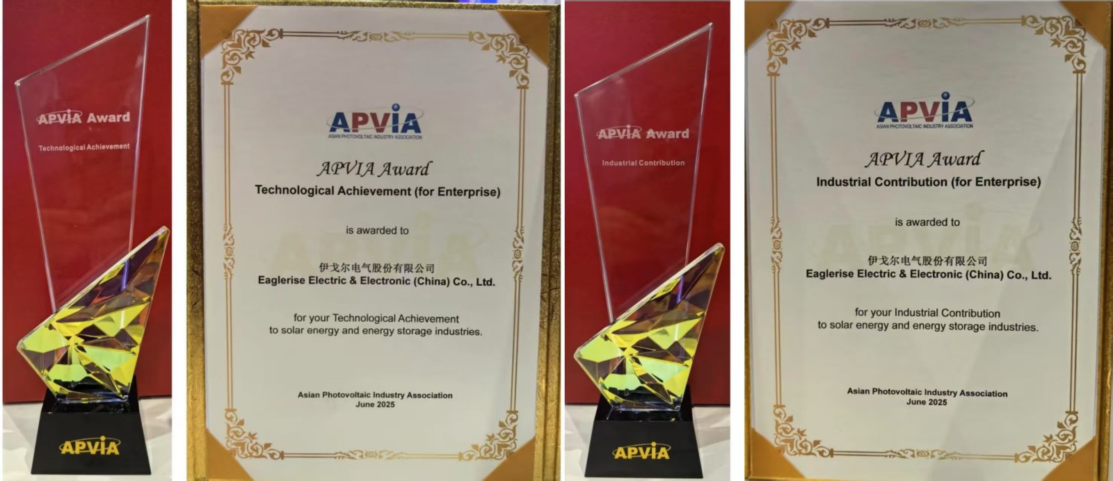 Eaglerise ganó dos premios de la Asociación Asiática de la Industria Fotovoltaica (APVIA).