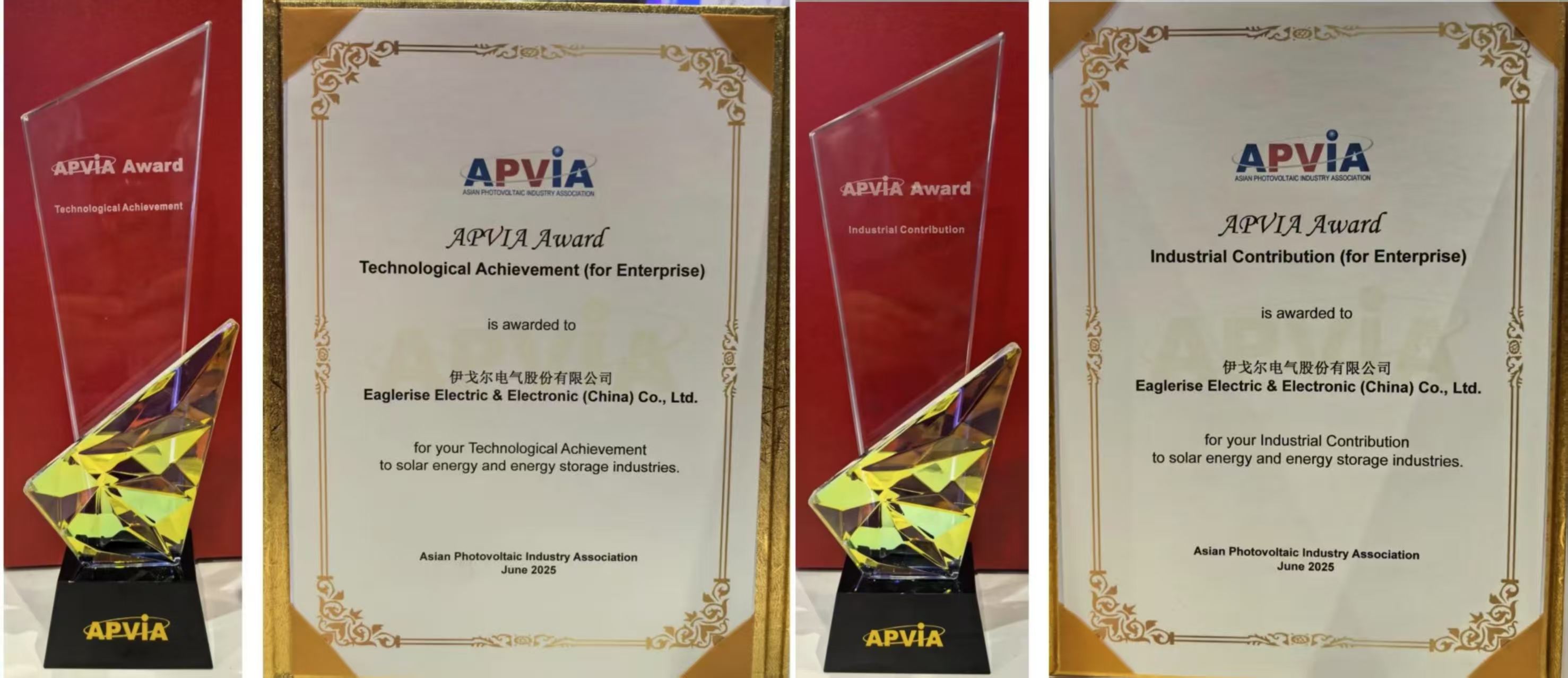 Eaglerise ganó dos premios de la Asociación Asiática de la Industria Fotovoltaica (APVIA).